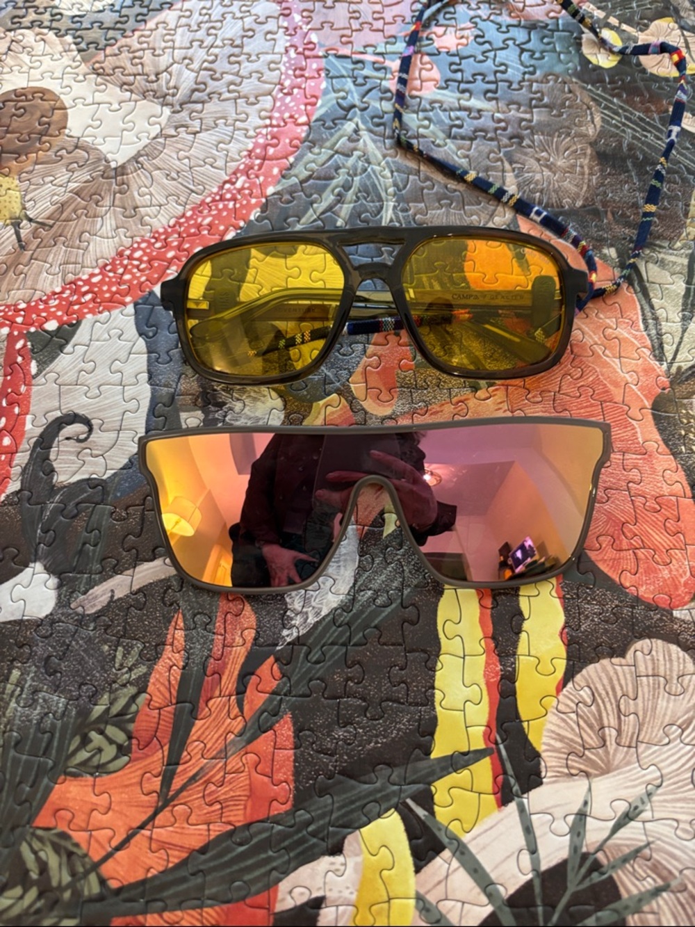 Two Sporty Mirrored Sunglasses - Yellow & Orange Lenses